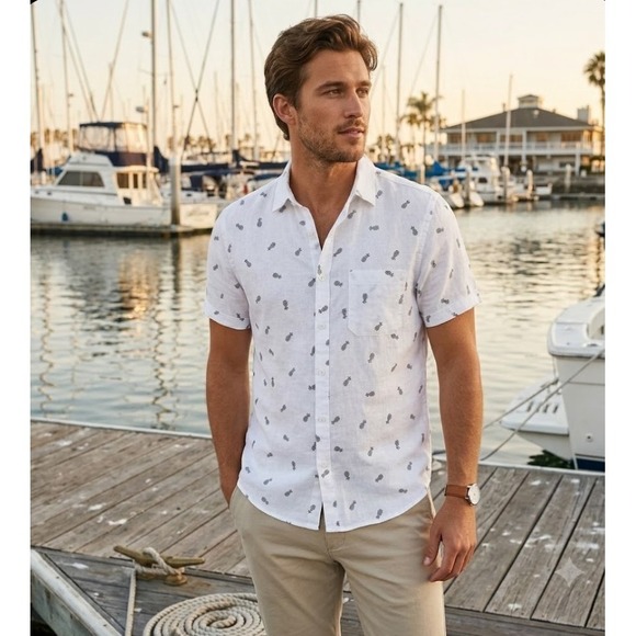Saks Fifth Avenue Other - Saks Fifth Avenue Linen Shirt Mens Pineapple Print Medium White NWT Casual M